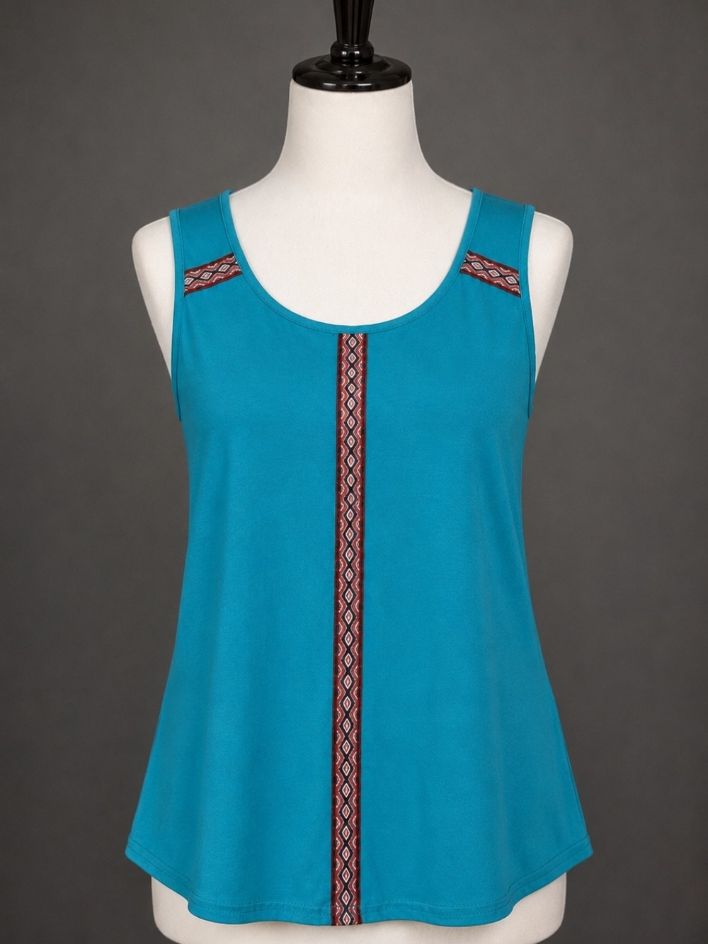 Bella D. Teal Tank Top with Aztec Trim